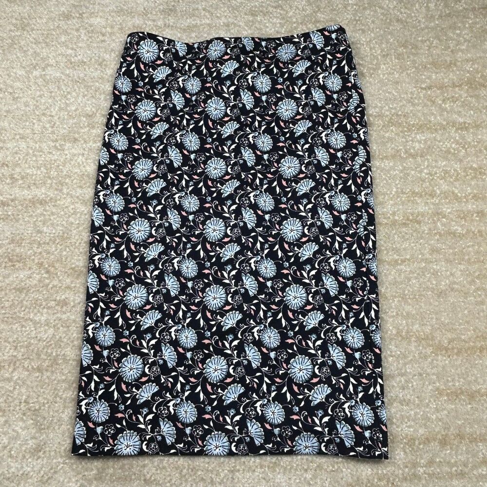 LOFT Skirt Womens XS Black Floral Pencil Straight Midi Stretch Rayon Blend